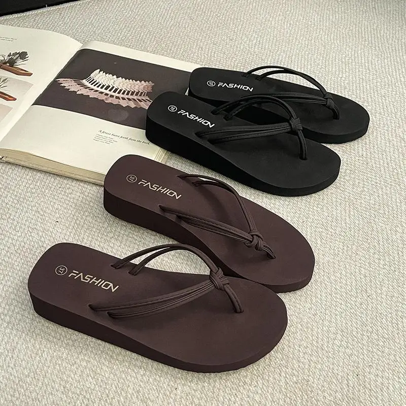 Lightweight EVA Wedge Heel Flip Flops Women Summer 2026 Casual Thick Bottom Beach Slippers Woman's Platform Clip Toe Sandals