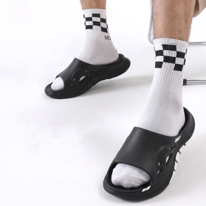 Striped Thick Bottom Sport Sandals Men Fashion Design Hollow Out Non Slip Eva Slippers Men Comfortable Soft Sole Beach Flip Flop