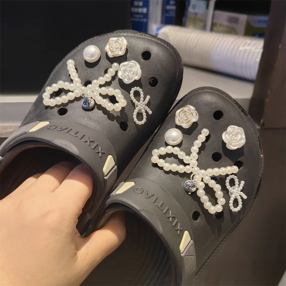 New Pearl Bow Shoe Charms Set Pearl Flower Advanced Shoe Decorations DIY Detachable Buckle Shoes Accessories