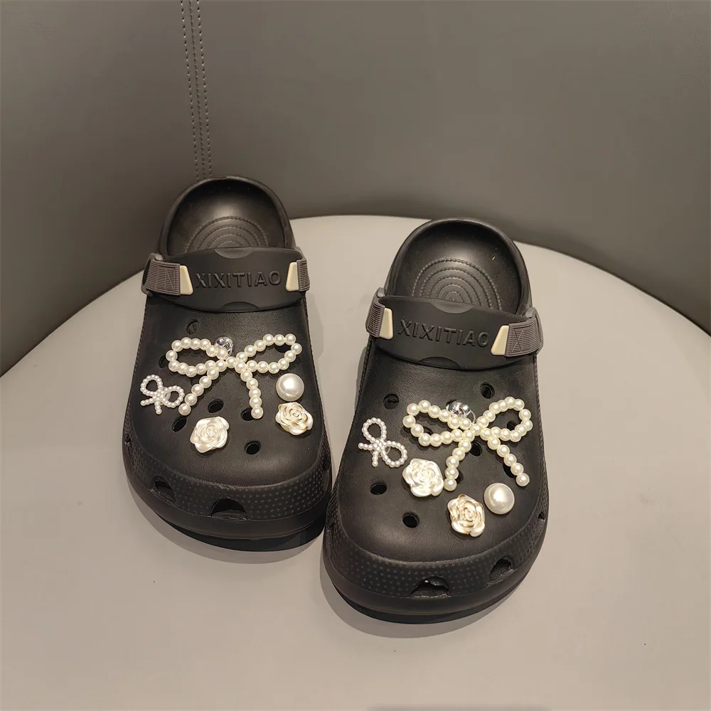 New Pearl Bow Shoe Charms Set Pearl Flower Advanced Shoe Decorations DIY Detachable Buckle Shoes Accessories