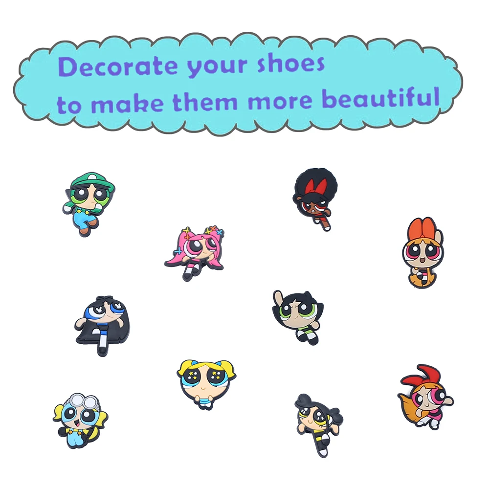 1-50PCS Potdemiel Cartoon Power Girls Series PVC Shoes Accessories Fit with Hole wristbands DIY Shoe Decorations Buckle Gifts