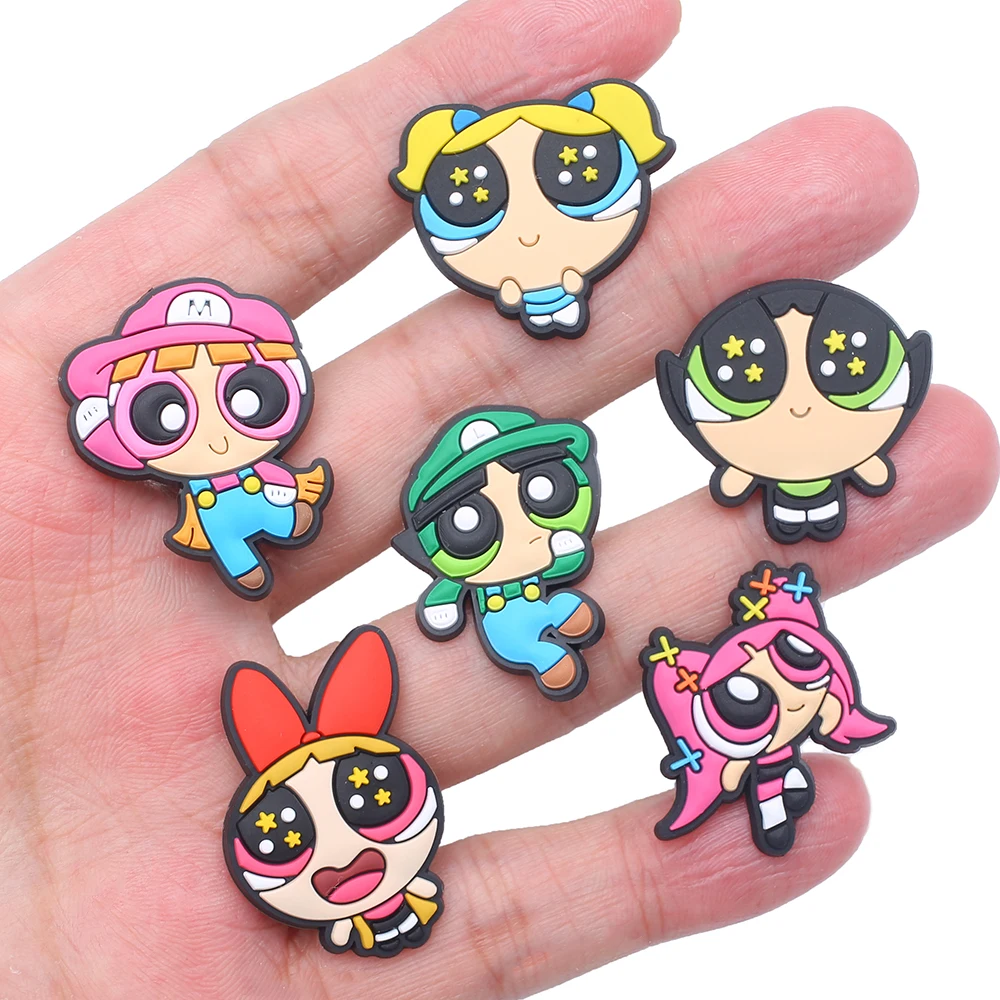 1-50PCS Potdemiel Cartoon Power Girls Series PVC Shoes Accessories Fit with Hole wristbands DIY Shoe Decorations Buckle Gifts