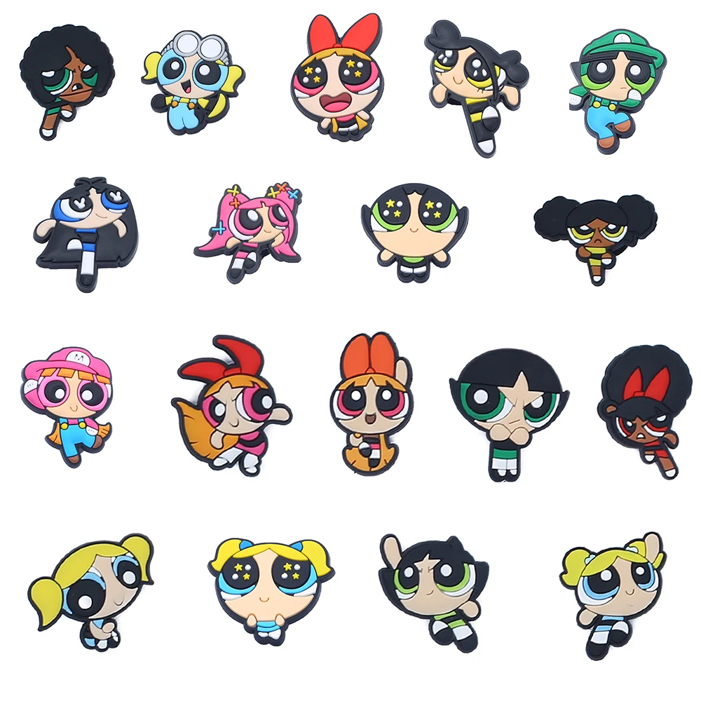 1-50PCS Potdemiel Cartoon Power Girls Series PVC Shoes Accessories Fit with Hole wristbands DIY Shoe Decorations Buckle Gifts
