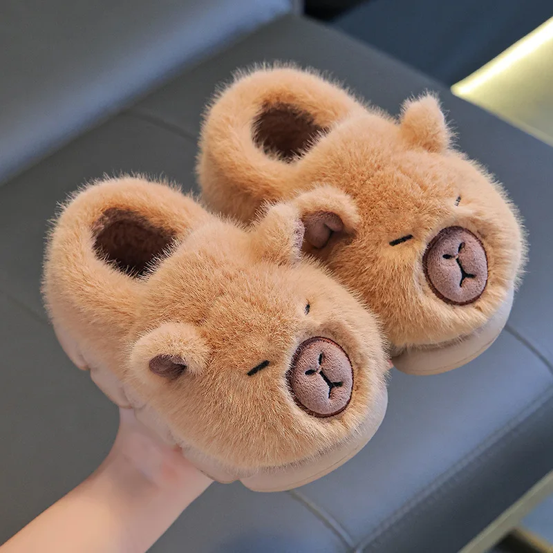 Capybara Children's Winter Cotton Slippers New Boys Girls Cartoon House Slippers Non Slip Comfortable Soft Sole Plush Slippers