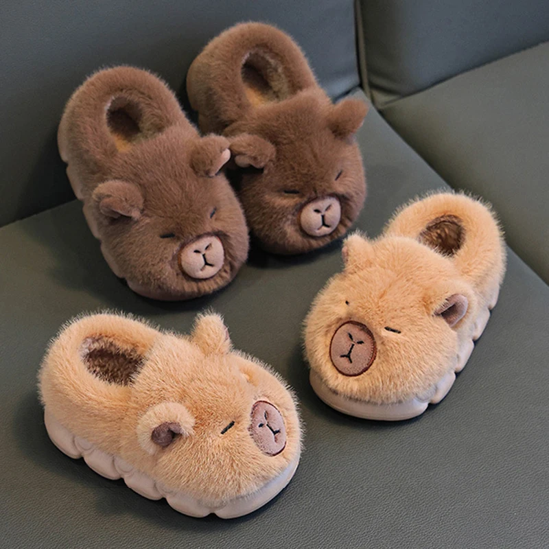 Capybara Children's Winter Cotton Slippers New Boys Girls Cartoon House Slippers Non Slip Comfortable Soft Sole Plush Slippers