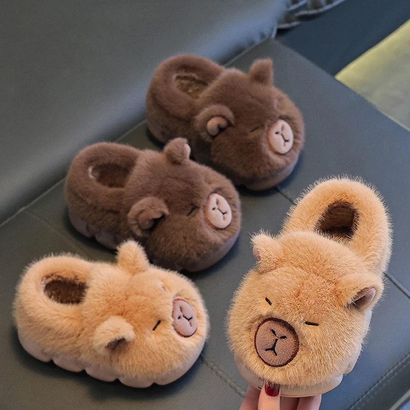 Capybara Children's Winter Cotton Slippers New Boys Girls Cartoon House Slippers Non Slip Comfortable Soft Sole Plush Slippers