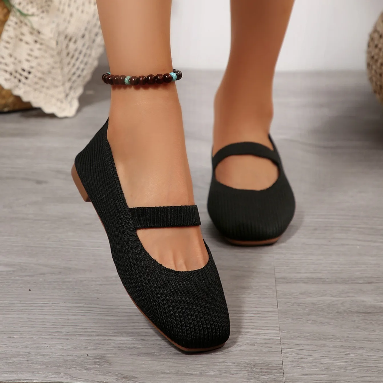 Women Casual Knitted Ballet Flats Shoes 2025 Comfortable Anti-slip Strap Loafers Mary Jane Lightweight Daily Walking Sneakers
