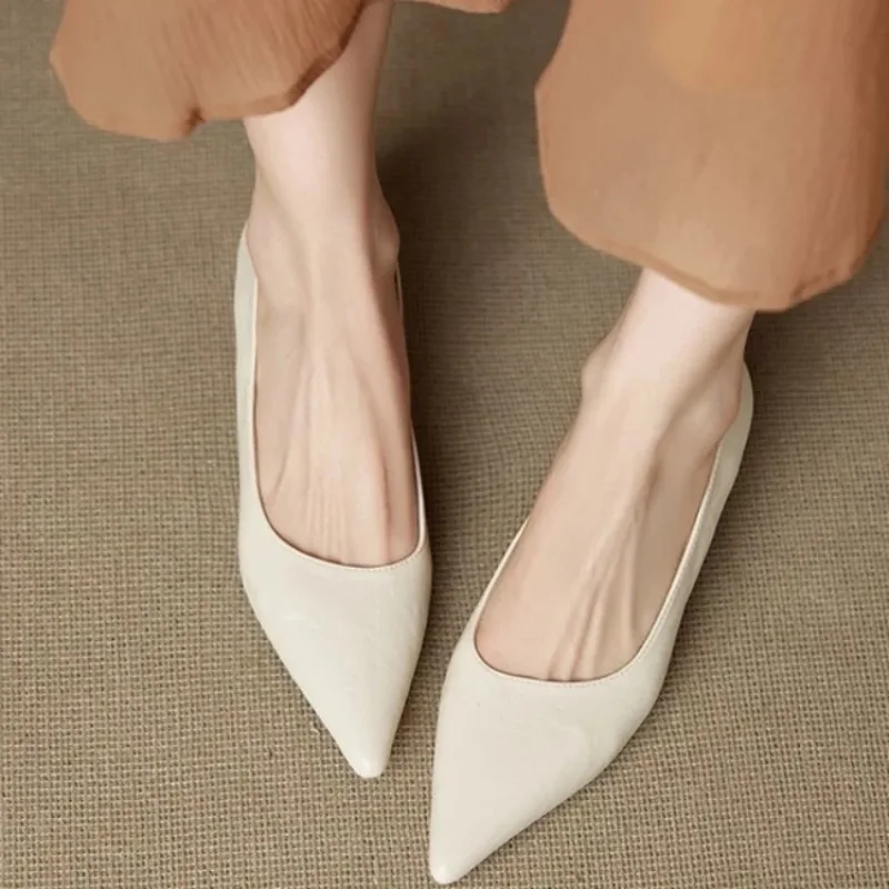 Women's Cow Leather Pointed Toe Slip-on Pumps High Quality Soft Comfortable Elegant Ladies Thin High Heel Slim Dress Shoes