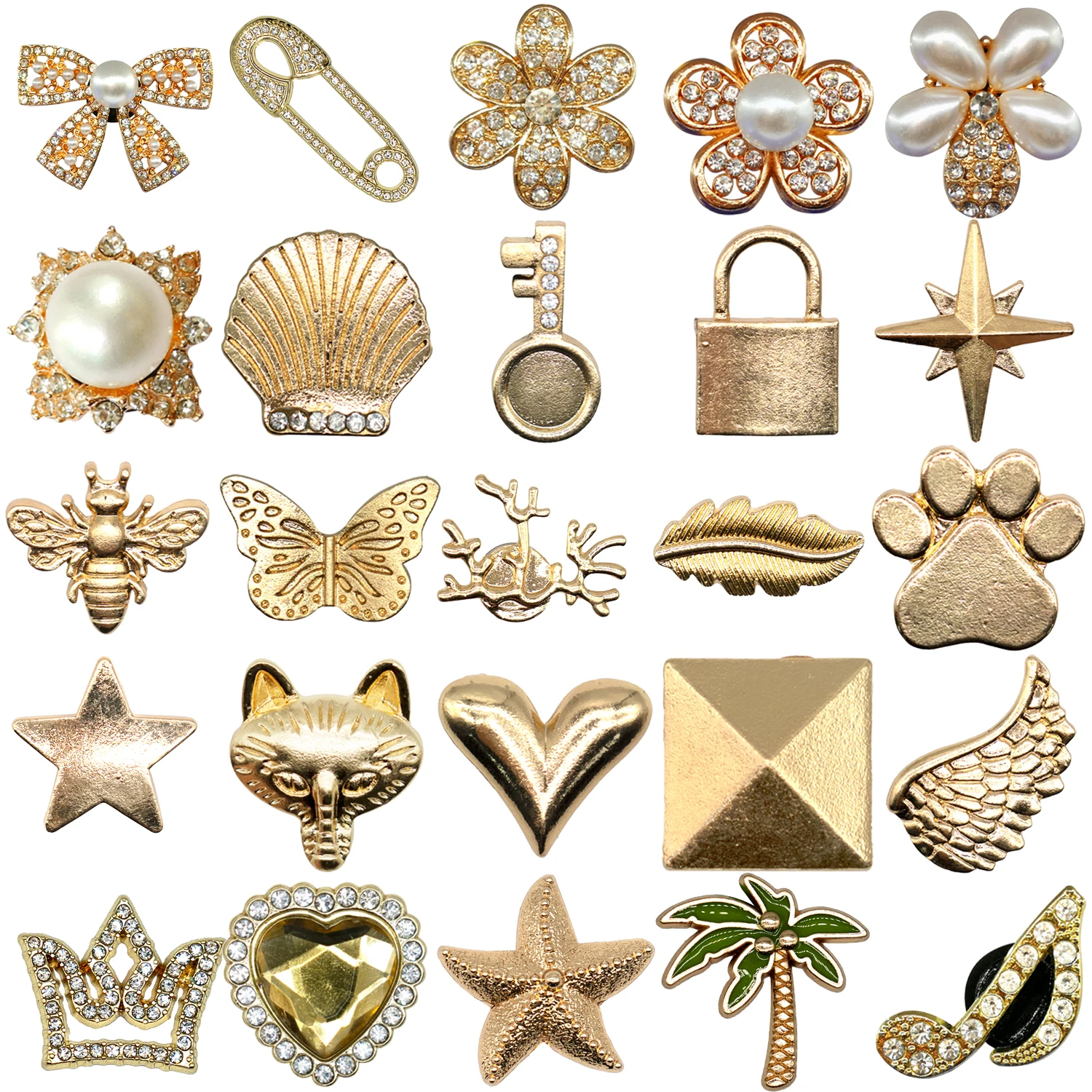 1pcs Designer Golden Crown Metal Shoe Charms Sea Star Shell Luxury Decorations for Shoe Accessorie Heart Pins for Women Girls