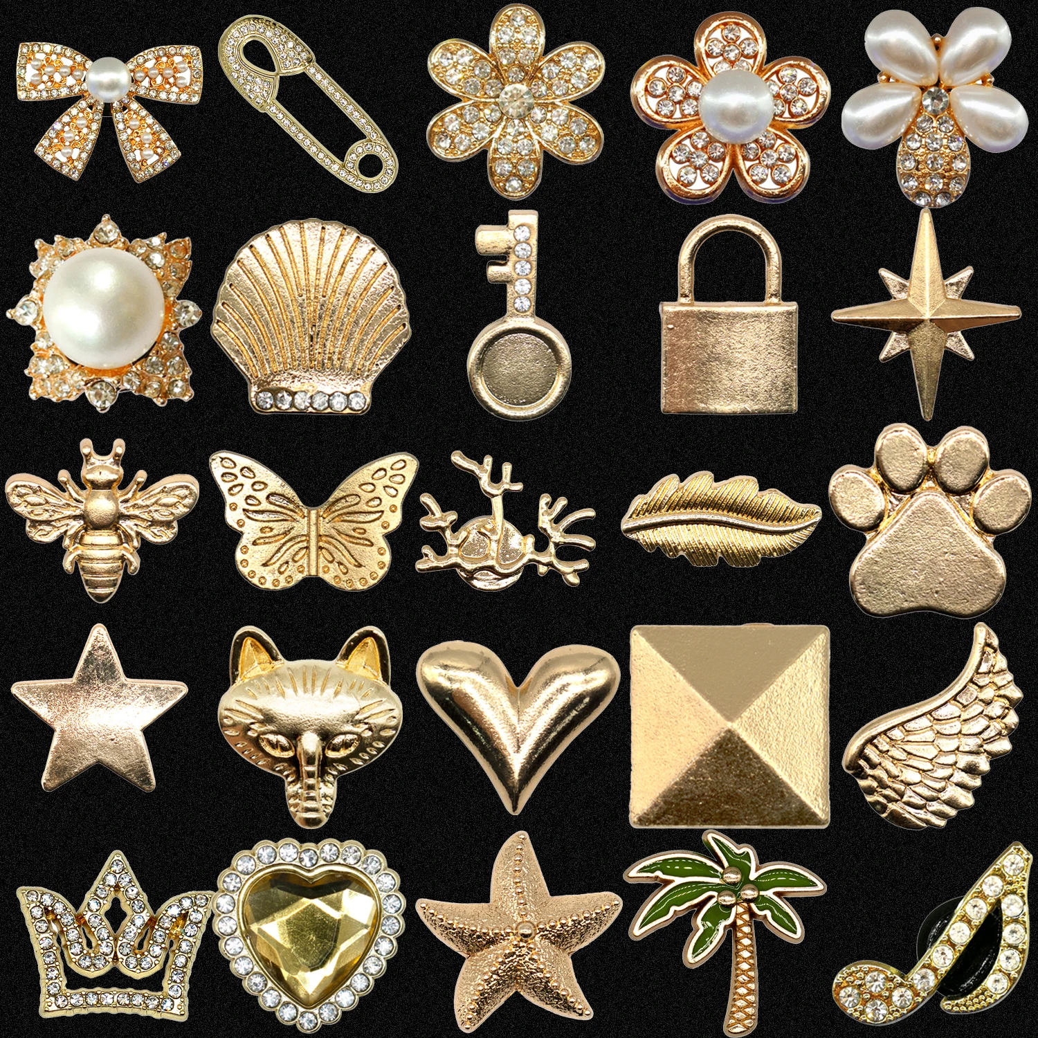 1pcs Designer Golden Crown Metal Shoe Charms Sea Star Shell Luxury Decorations for Shoe Accessorie Heart Pins for Women Girls