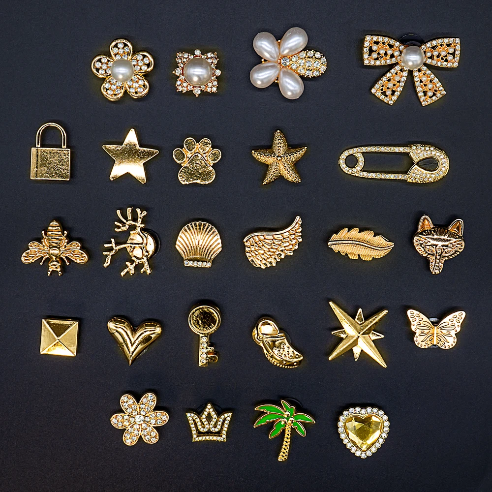 1pcs Designer Golden Crown Metal Shoe Charms Sea Star Shell Luxury Decorations for Shoe Accessorie Heart Pins for Women Girls