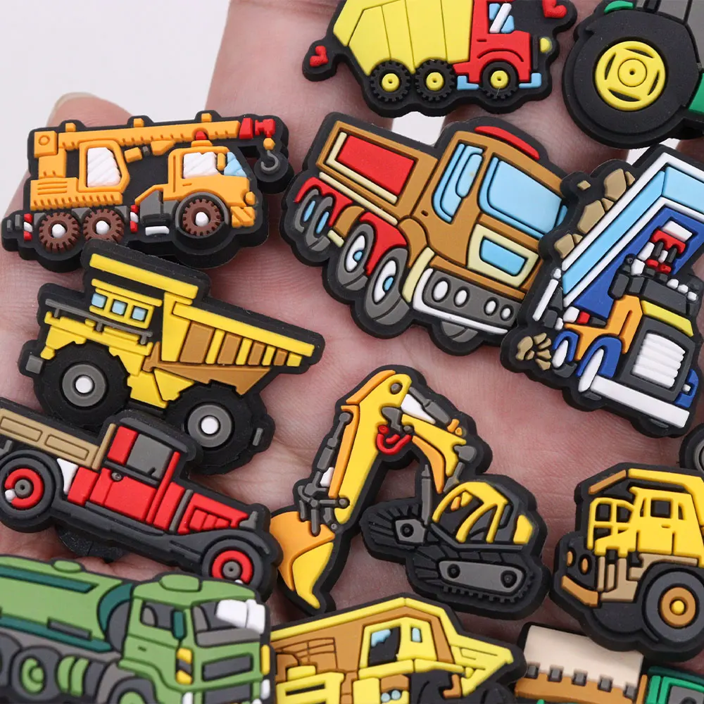 1-20PCS Cute Cartoon Vehicle Transportation Car Tractor PVC Shoe Charms Buckle Clog Garden Shoes Button Decorations Kid Boy Gift