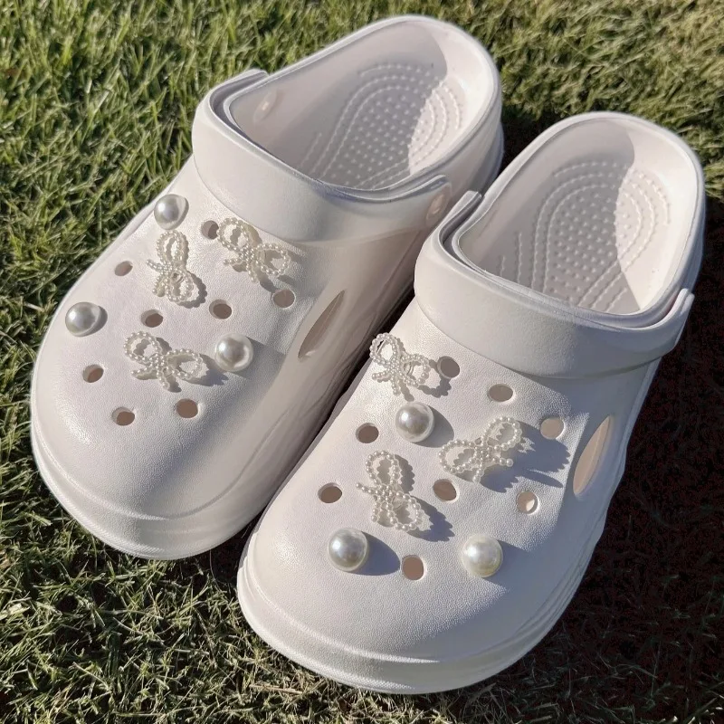 Designer Quality DIY Hole Shoe Charms Set with Sweet Pearl And String Bow Garden Shoe Decorations for Girls Gift