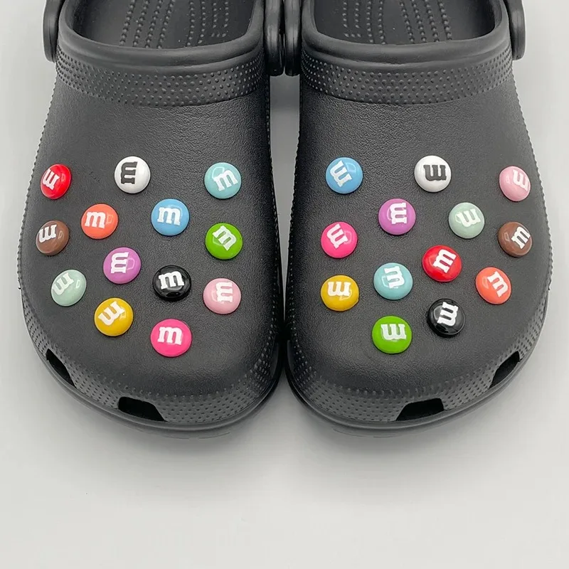 13/26Pcs Funny Letter M Bean Chocolate Candy Pins For Kid's Sandal Small Shoe Charms Decoration Fit Slippers Accessory DIY Parts
