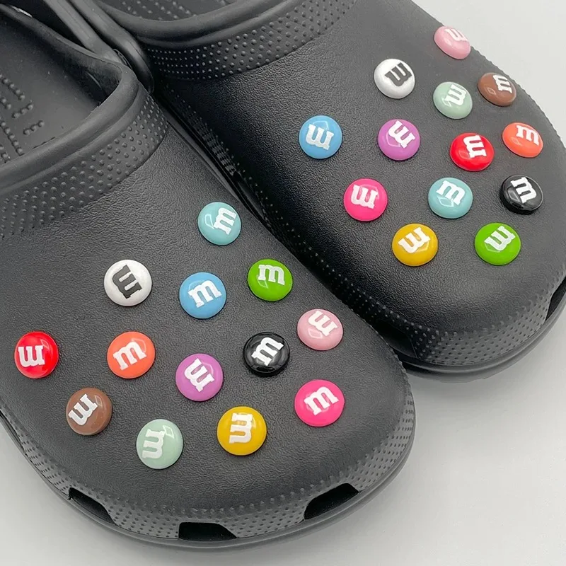 13/26Pcs Funny Letter M Bean Chocolate Candy Pins For Kid's Sandal Small Shoe Charms Decoration Fit Slippers Accessory DIY Parts