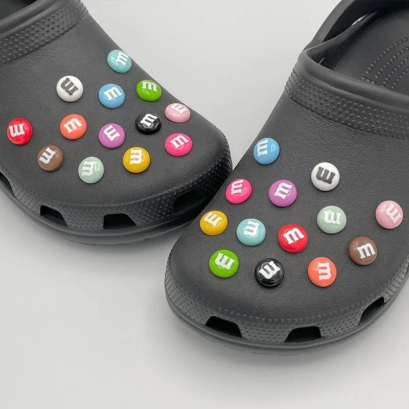 13/26Pcs Funny Letter M Bean Chocolate Candy Pins For Kid's Sandal Small Shoe Charms Decoration Fit Slippers Accessory DIY Parts