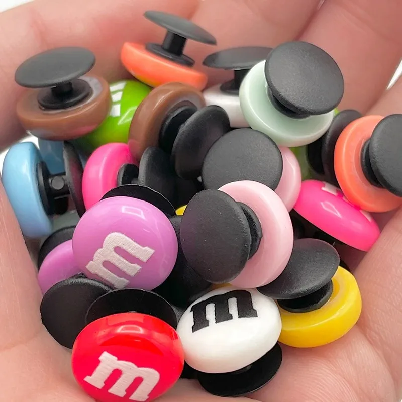13/26Pcs Funny Letter M Bean Chocolate Candy Pins For Kid's Sandal Small Shoe Charms Decoration Fit Slippers Accessory DIY Parts