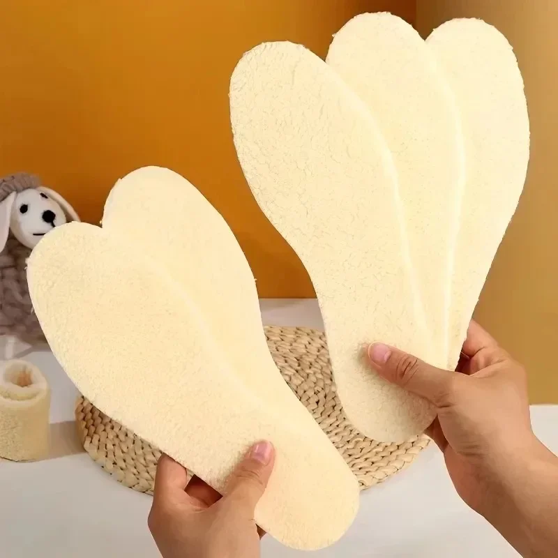 1-6Pairs Natural Sheepskin Wool Insoles For Shoes Men Winter Feet Warm Thicken Fluffy Fleece Insoles Women Snow Boots Shoe Pads