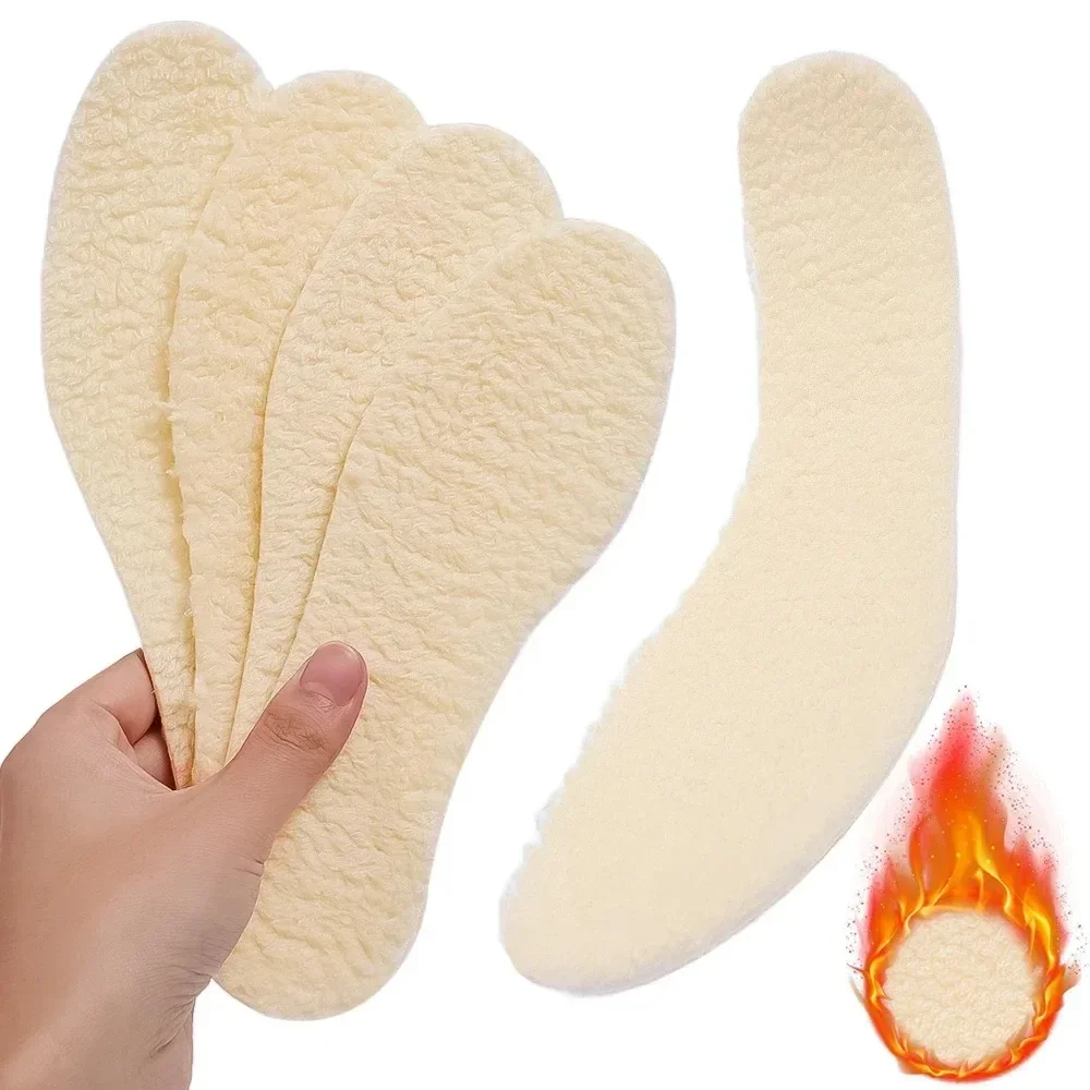 1-6Pairs Natural Sheepskin Wool Insoles For Shoes Men Winter Feet Warm Thicken Fluffy Fleece Insoles Women Snow Boots Shoe Pads
