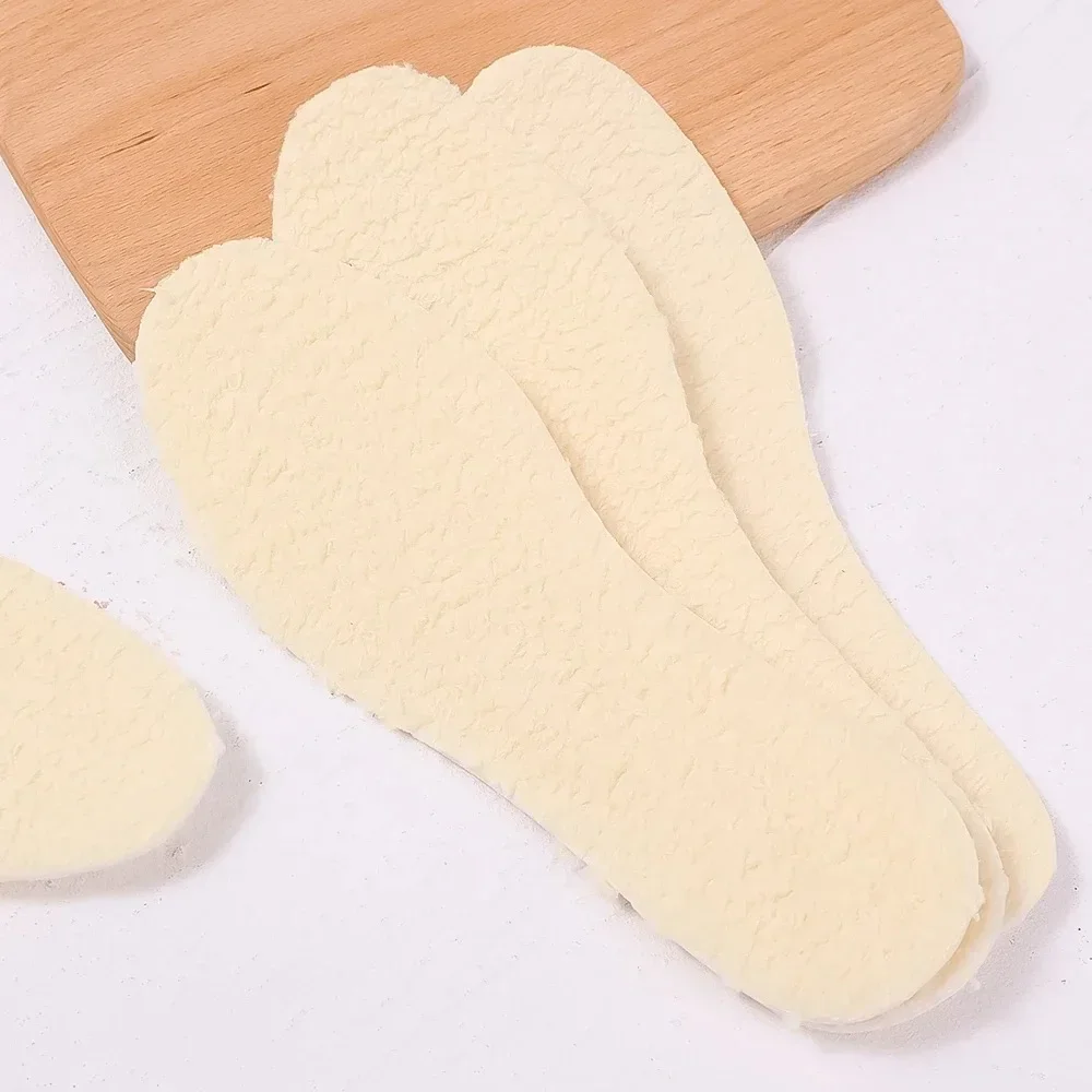 1-6Pairs Natural Sheepskin Wool Insoles For Shoes Men Winter Feet Warm Thicken Fluffy Fleece Insoles Women Snow Boots Shoe Pads