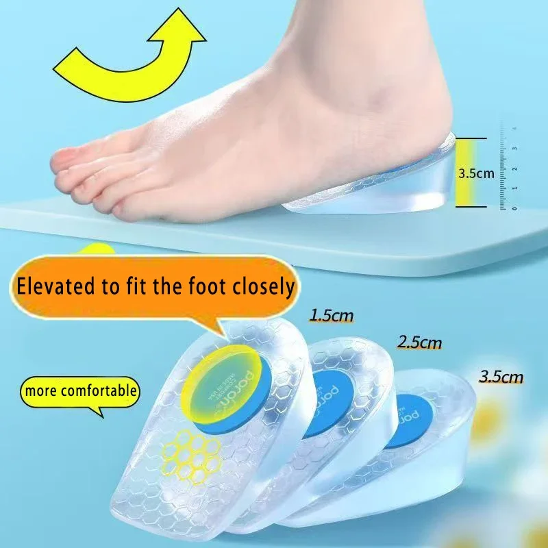 Height-Increasing Insoles for Men and Women, Silicone Invisible Height-Increasing Pads, Shoe Height-Increasing Pads, Heel Height-Increasing Gel Insoles
