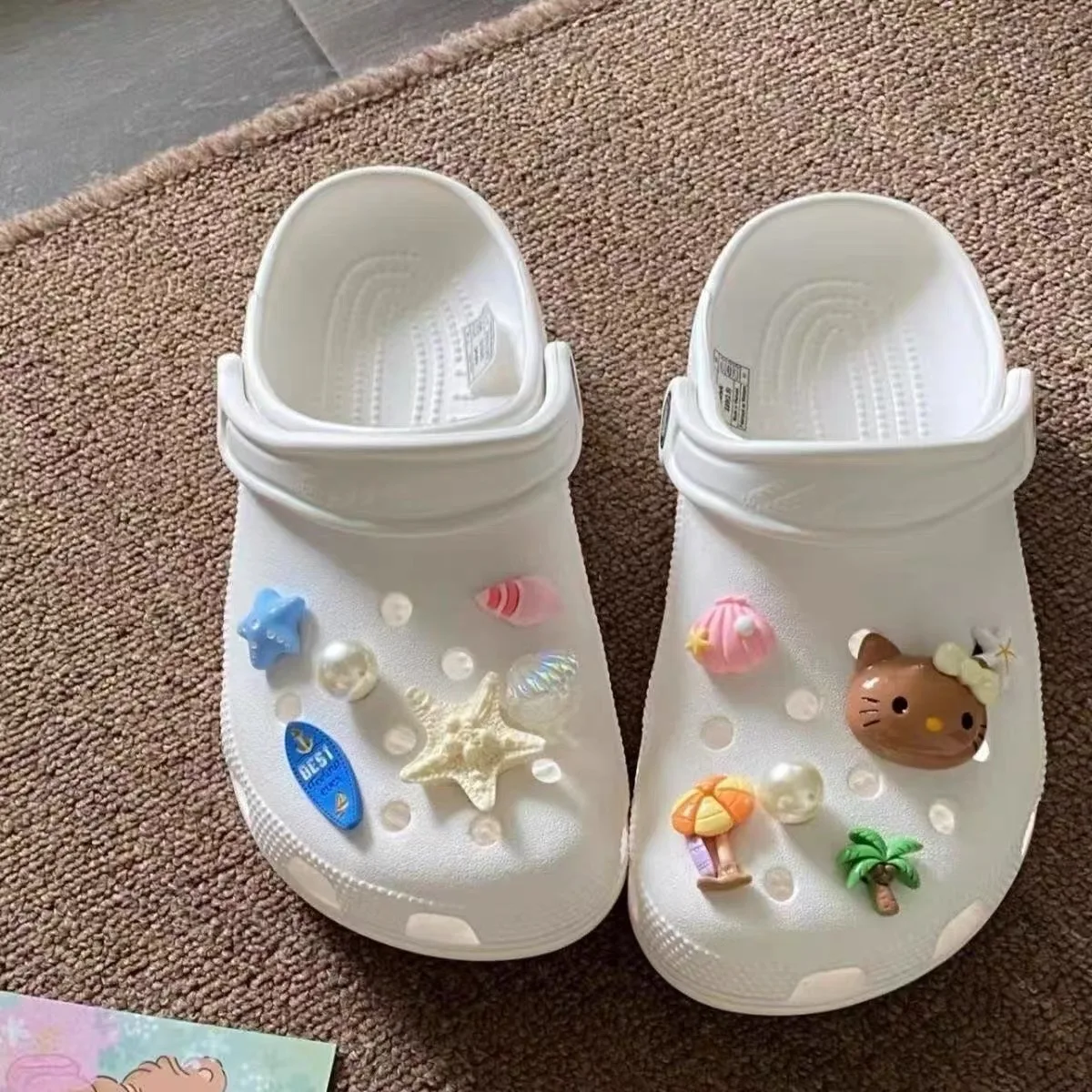 Summer Brown Hello Kitty Hawaiian Theme Starfish Shoe Charms Beach Clog Accessories Sandals Clip DIY Decor for Women Party Gift
