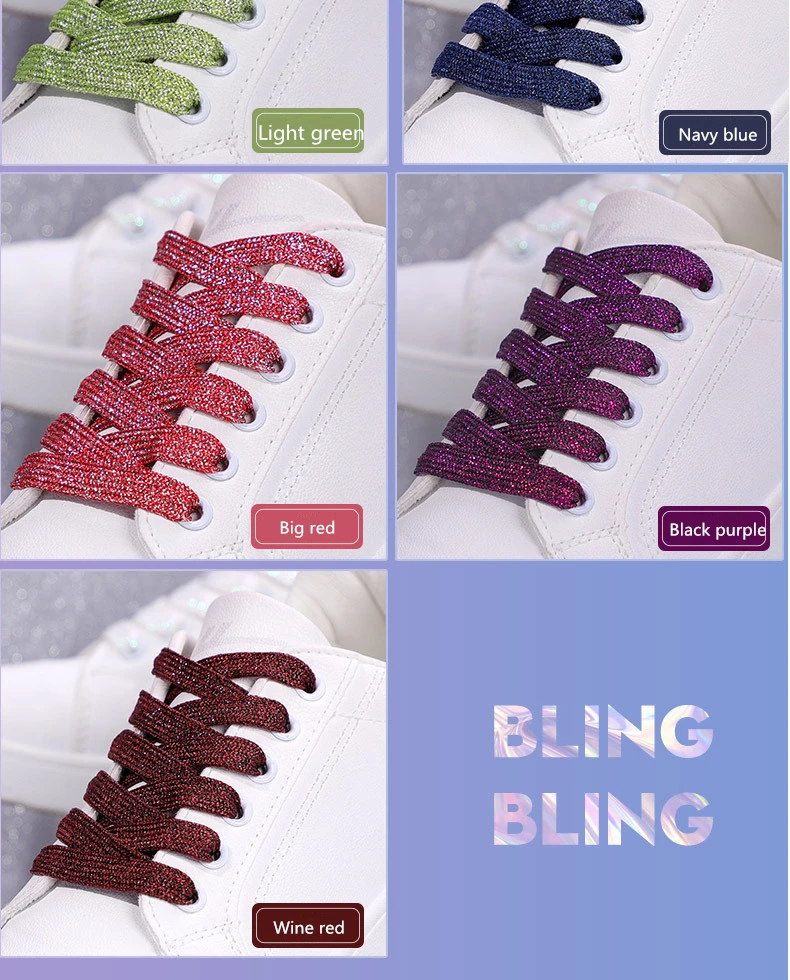 NEW Fashion Glitter Shoelaces Colorful Flat Shoe laces for Athletic Running Sneakers Shoes Boot 1CM Width Shoelace Strings 1Pair