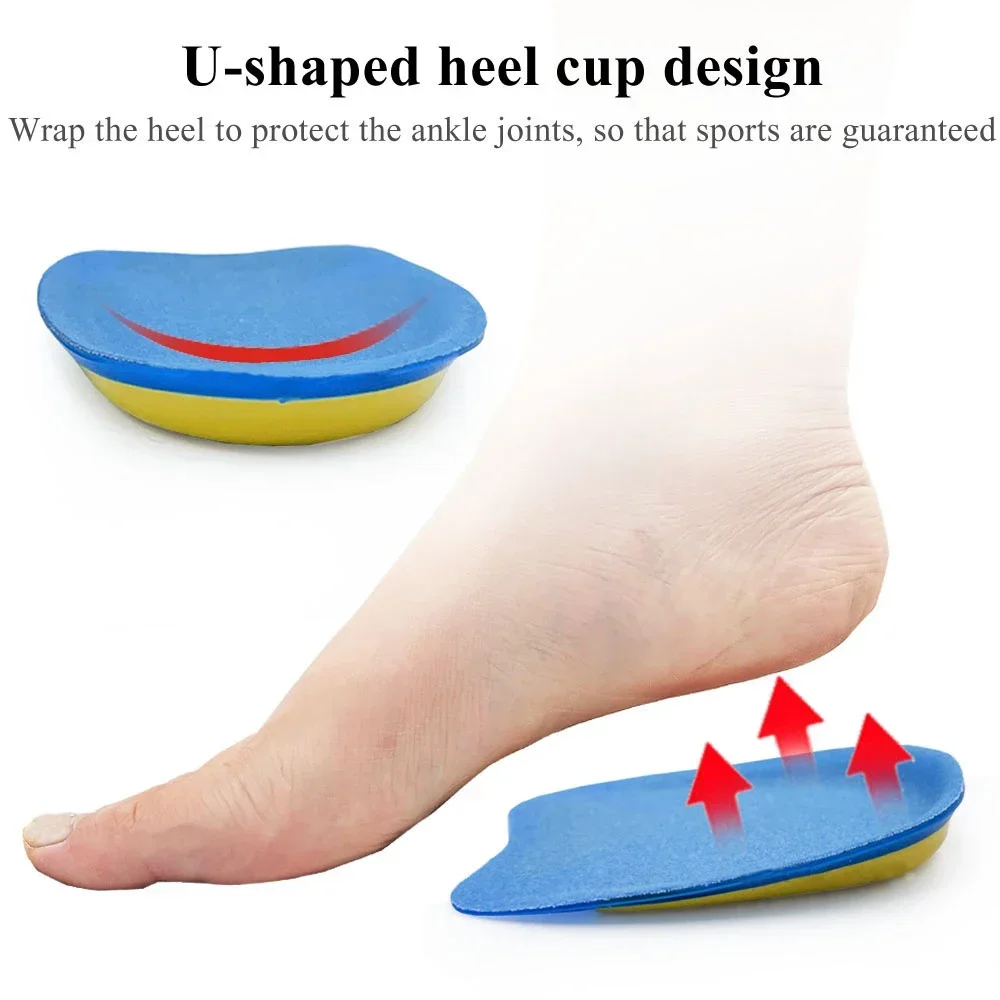 Silicone Gel Insoles for Heel Spurs Fascitis Plantar Pain Relief Inserts Heel Cup Cushion Height Increase Shoe Insoles