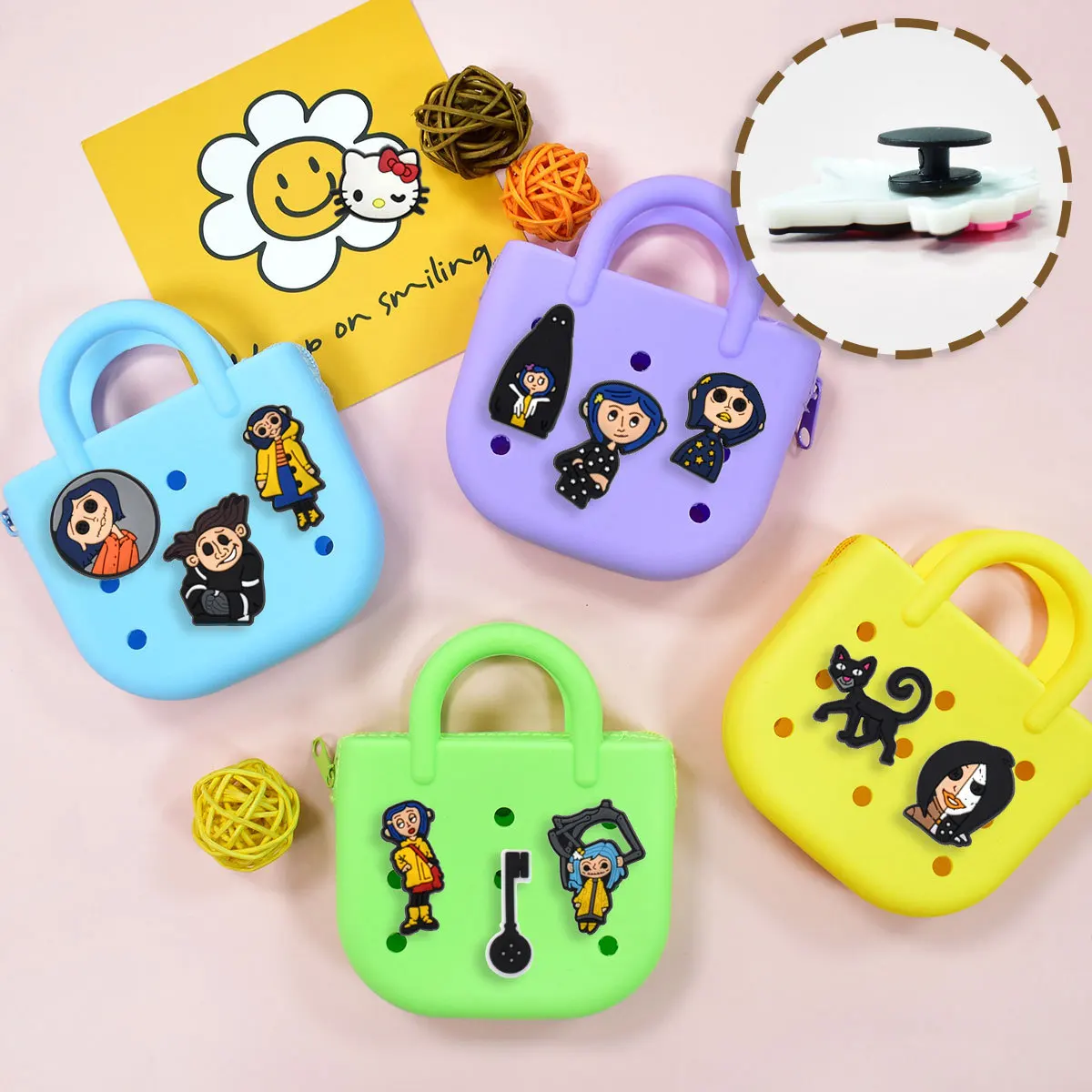 Mesuca 11Pcs Gothic Coraline PVC Shoe Charms Waterproof Detachable Garden Shoe Decor Horror Cartoon DIY Shoe Accessories Gifts