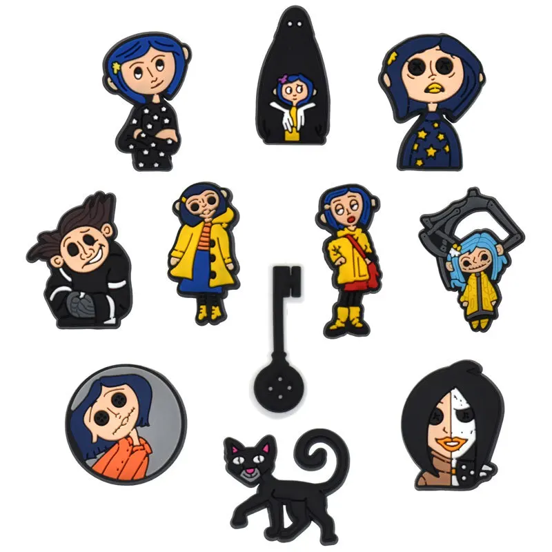 Mesuca 11Pcs Gothic Coraline PVC Shoe Charms Waterproof Detachable Garden Shoe Decor Horror Cartoon DIY Shoe Accessories Gifts