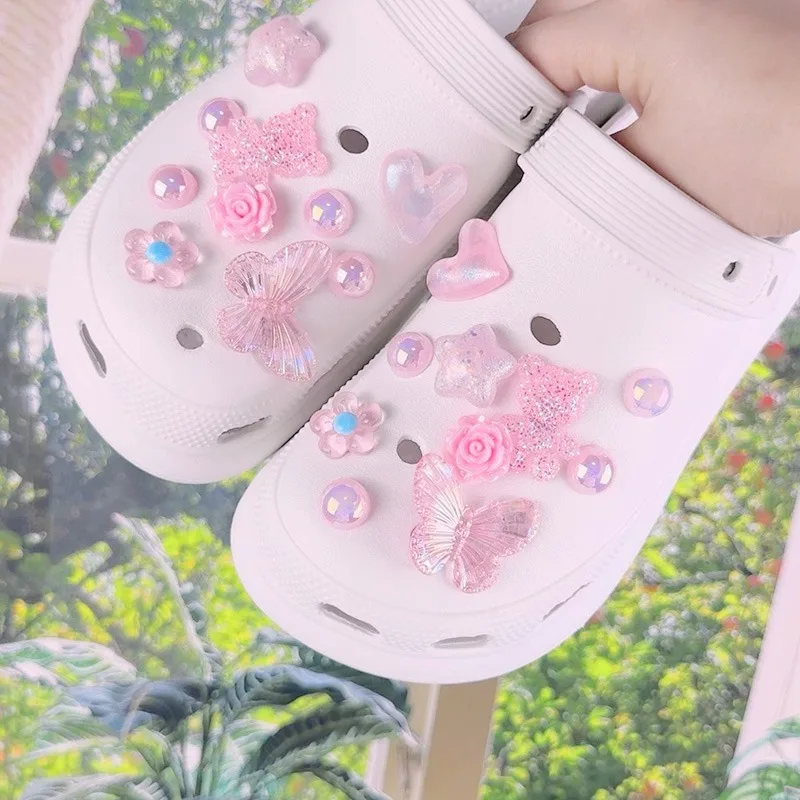 20PCS Fashion Shoe Charms Set Accessories for Sandals Clogs Shoe Buckle Summer Pink Crystal Little Bear DIY Shoes Decorations