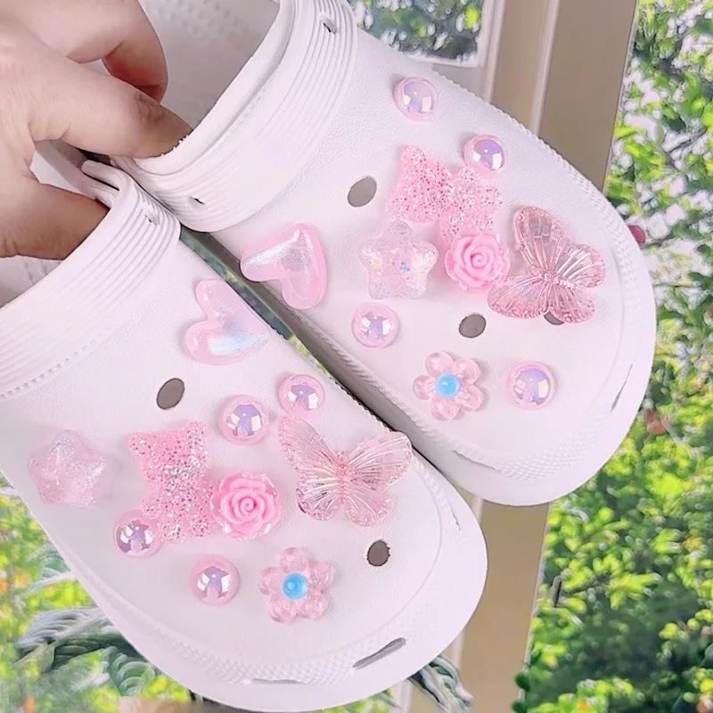 20PCS Fashion Shoe Charms Set Accessories for Sandals Clogs Shoe Buckle Summer Pink Crystal Little Bear DIY Shoes Decorations