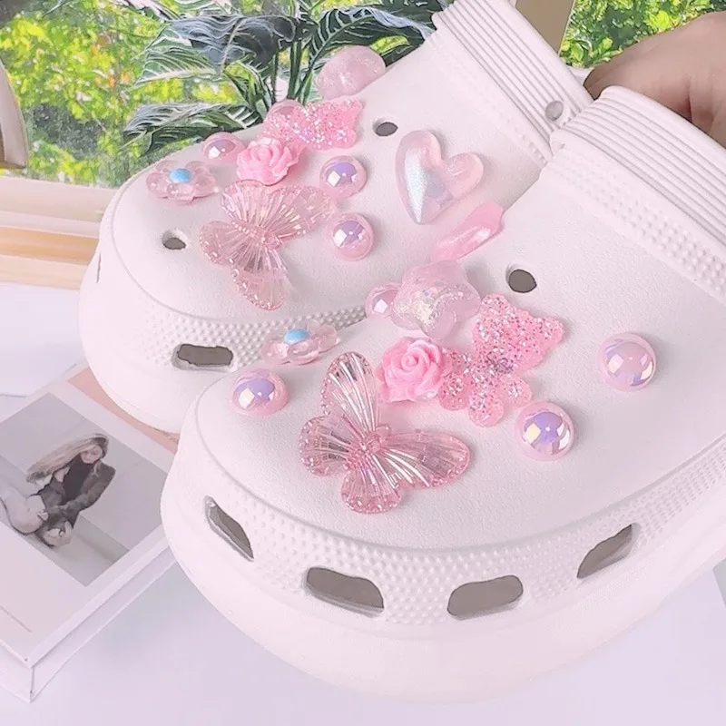 20PCS Fashion Shoe Charms Set Accessories for Sandals Clogs Shoe Buckle Summer Pink Crystal Little Bear DIY Shoes Decorations