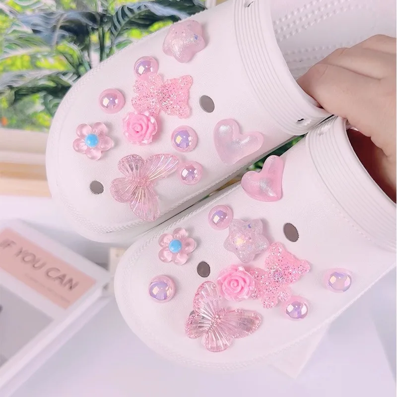 20PCS Fashion Shoe Charms Set Accessories for Sandals Clogs Shoe Buckle Summer Pink Crystal Little Bear DIY Shoes Decorations