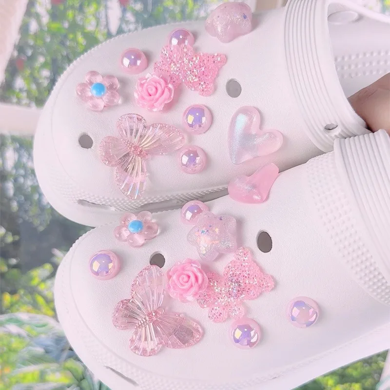 20PCS Fashion Shoe Charms Set Accessories for Sandals Clogs Shoe Buckle Summer Pink Crystal Little Bear DIY Shoes Decorations