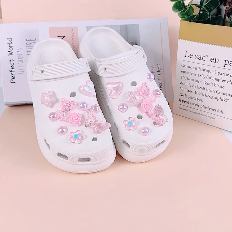 20PCS Fashion Shoe Charms Set Accessories for Sandals Clogs Shoe Buckle Summer Pink Crystal Little Bear DIY Shoes Decorations