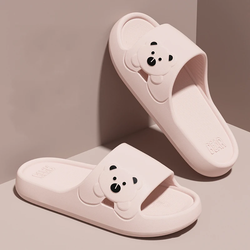 Summer Cartoon Bear Indoor Slippers for Women Lightweight Soft EVA Slides Woman Comfort Home Bathroom Non Slip Slippers