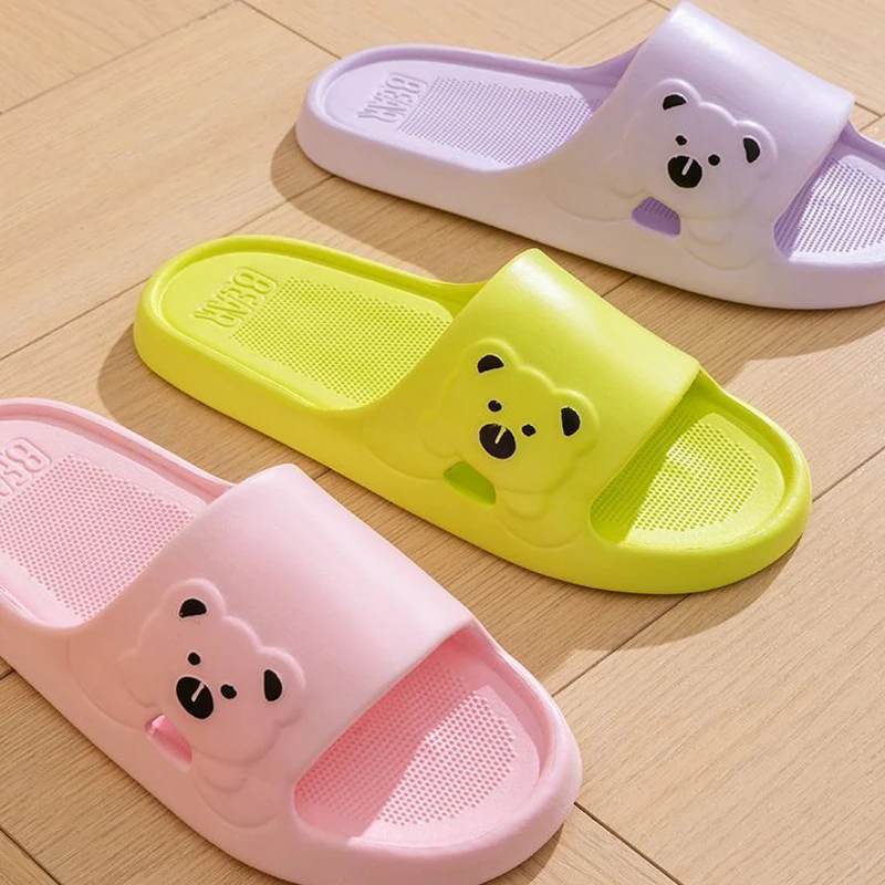 Summer Cartoon Bear Indoor Slippers for Women Lightweight Soft EVA Slides Woman Comfort Home Bathroom Non Slip Slippers