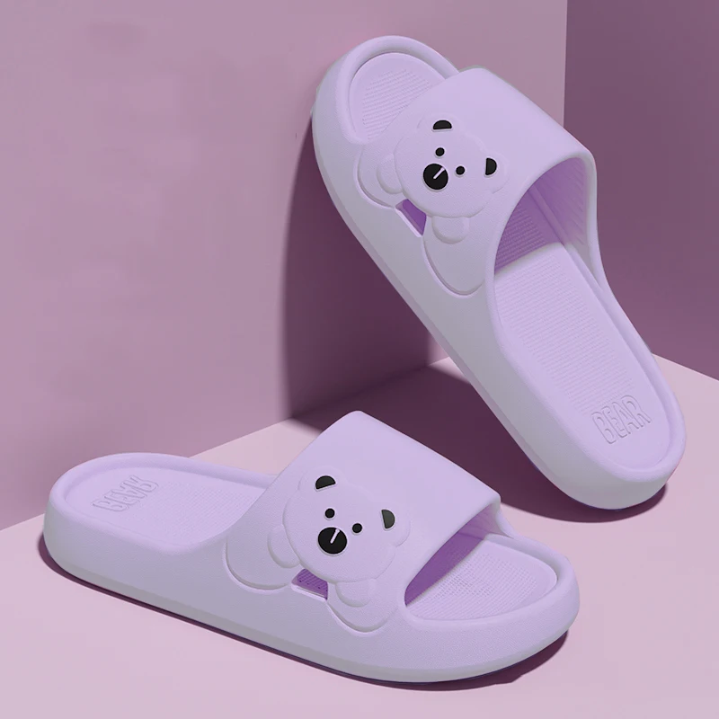 Summer Cartoon Bear Indoor Slippers for Women Lightweight Soft EVA Slides Woman Comfort Home Bathroom Non Slip Slippers
