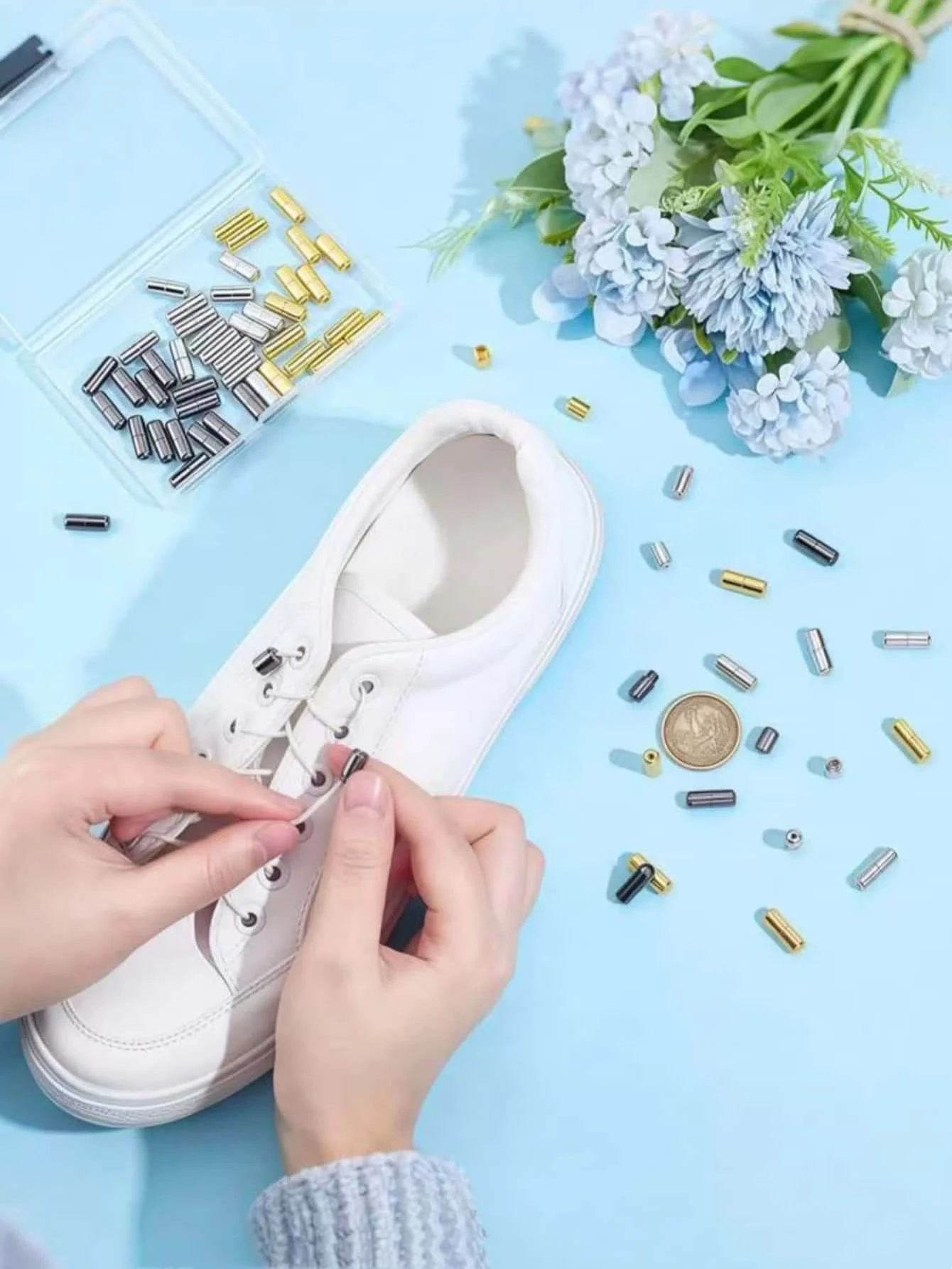 10 Metal Shoelace Locks, Alloy Shoelace Locks, No Need to Tie, Reusable, Do Not Strangle the Shoelaces, Durable, Knot-Free Fastening