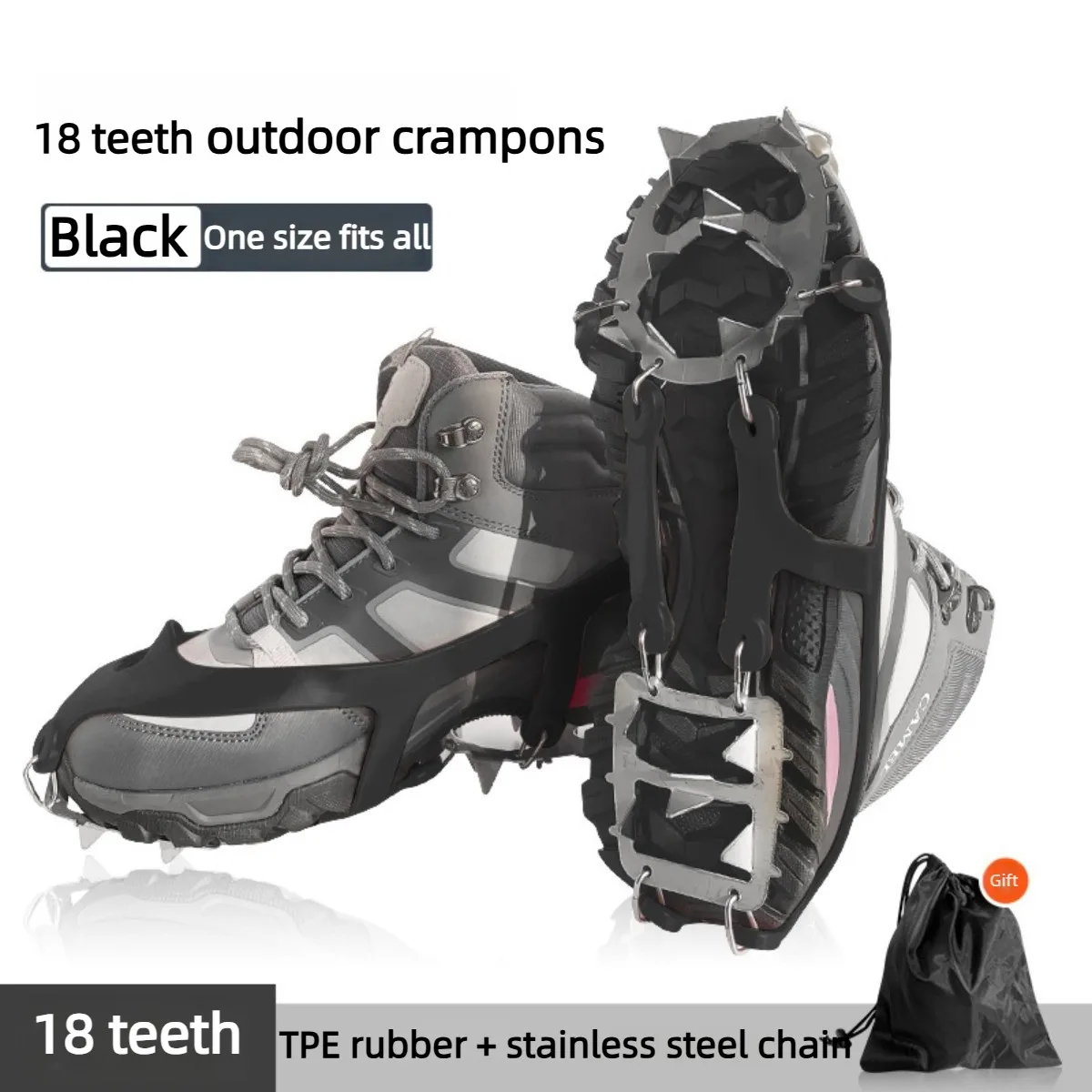 18 Studs Professional Anti Slip Ice Snow Climbing Crampons Mountaineering Hiking Camping Winter Outdoor Spike Shoes
