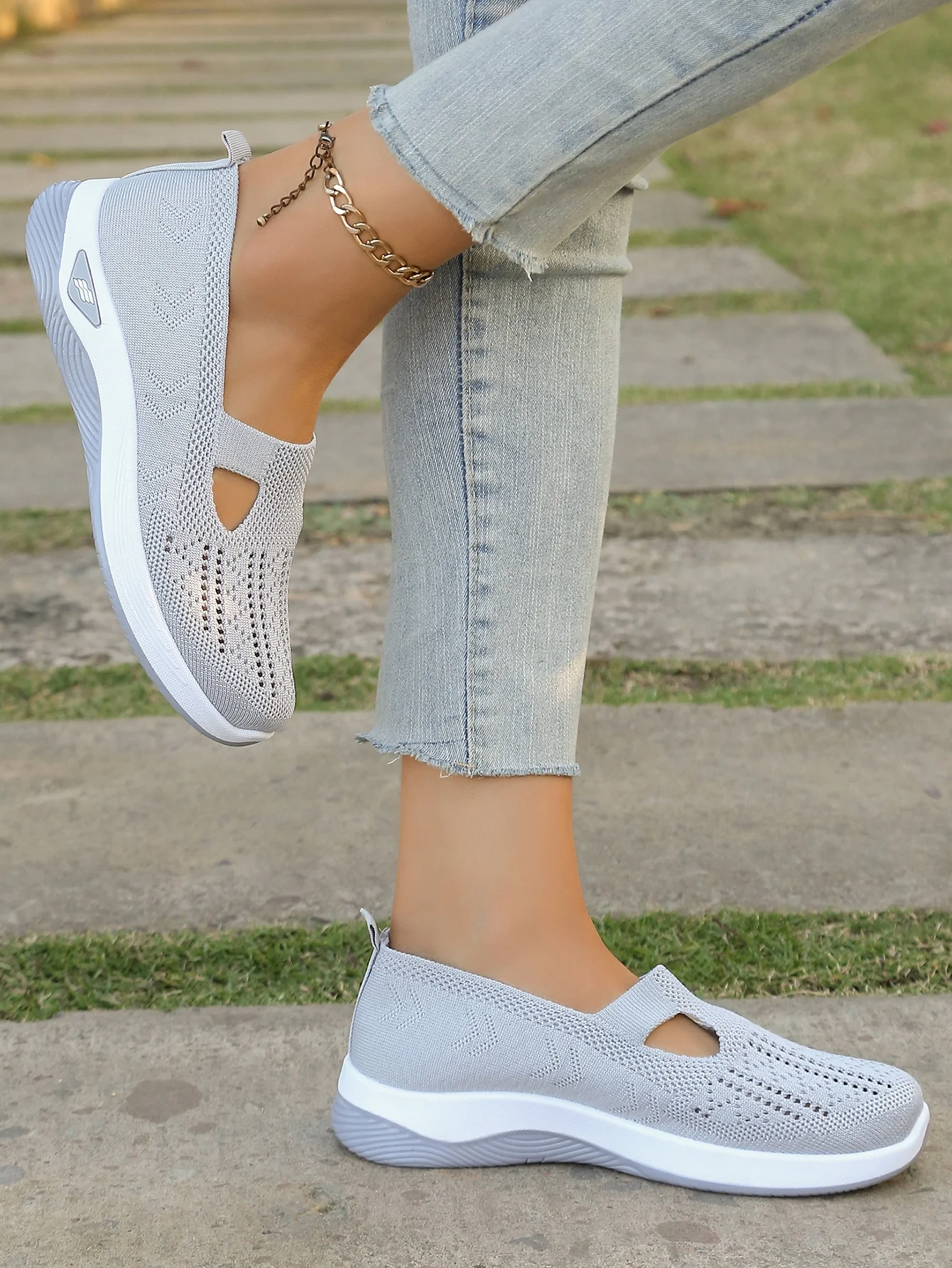Women's Hollow Knit Mesh Slip On Sneakers, Orthopedic Comfortable Walking Shoes, Casual Flats for Elderly