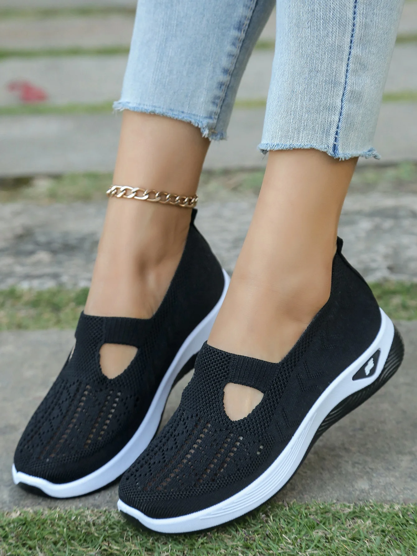 Women's Hollow Knit Mesh Slip On Sneakers, Orthopedic Comfortable Walking Shoes, Casual Flats for Elderly