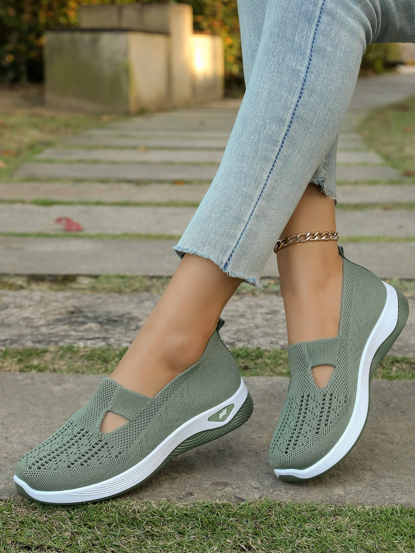 Women's Hollow Knit Mesh Slip On Sneakers, Orthopedic Comfortable Walking Shoes, Casual Flats for Elderly
