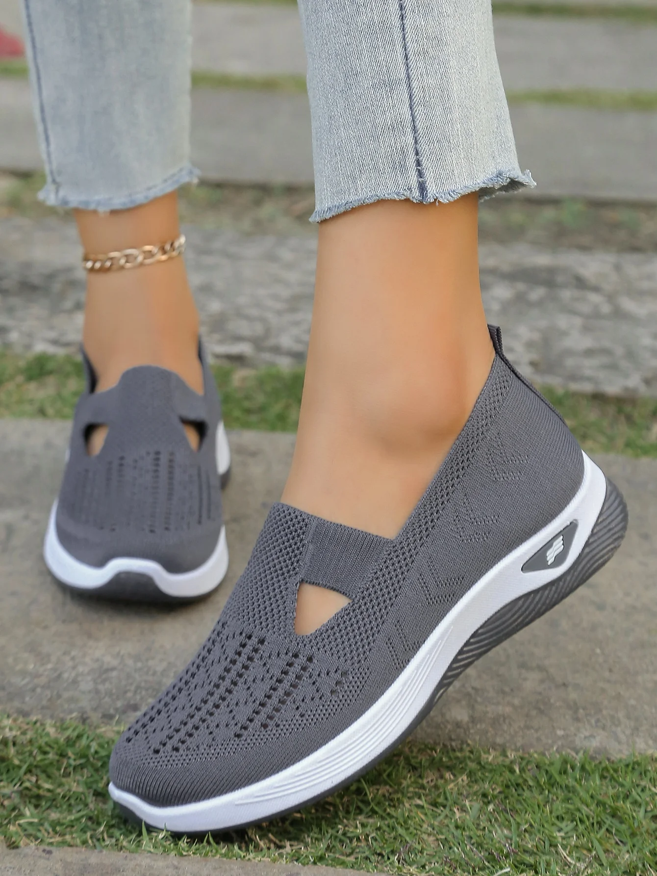 Women's Hollow Knit Mesh Slip On Sneakers, Orthopedic Comfortable Walking Shoes, Casual Flats for Elderly
