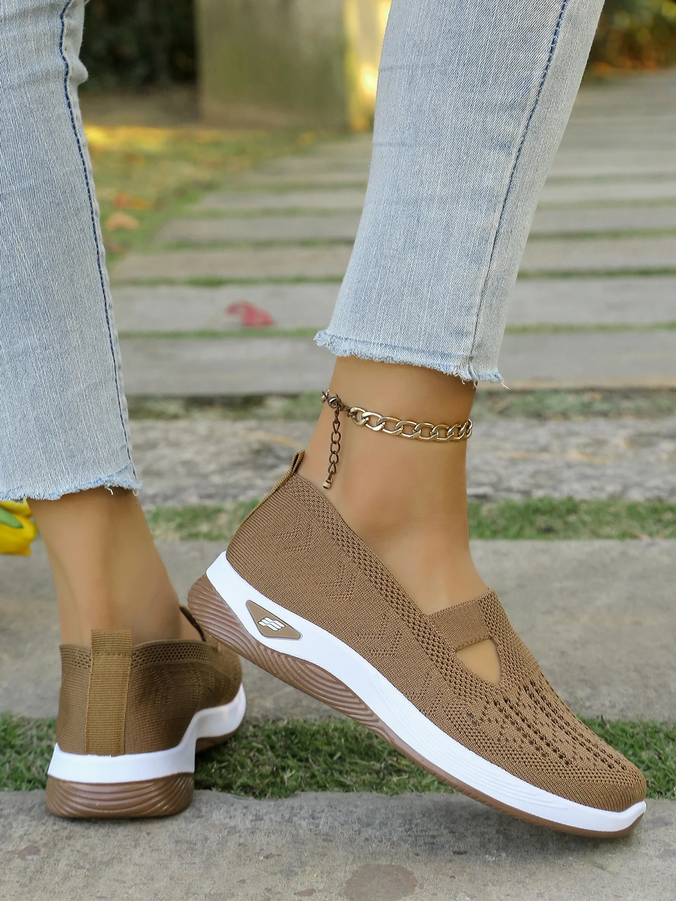 Women's Hollow Knit Mesh Slip On Sneakers, Orthopedic Comfortable Walking Shoes, Casual Flats for Elderly