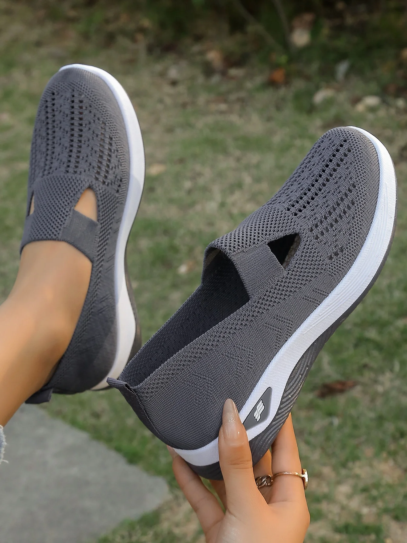 Women's Hollow Knit Mesh Slip On Sneakers, Orthopedic Comfortable Walking Shoes, Casual Flats for Elderly