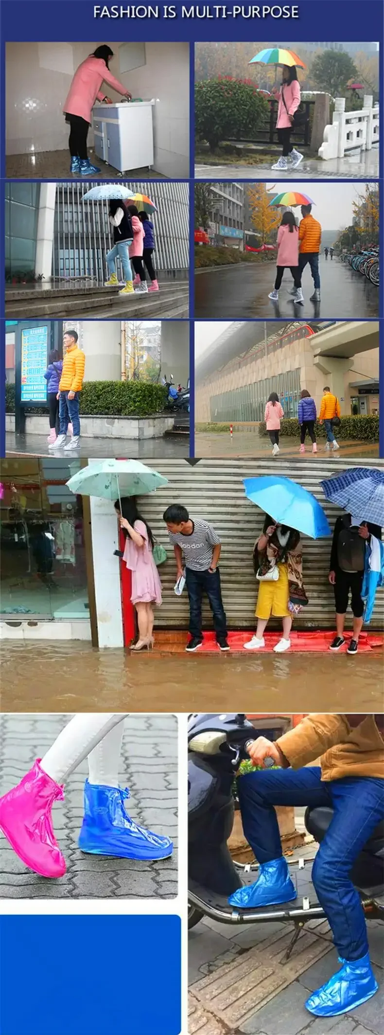 1Pair Silicone Shoes Protectors Rain Boots for Indoor Outdoor Waterproof Shoe Cover Men Women Rainy Reusable Outdoor Shoe Cover