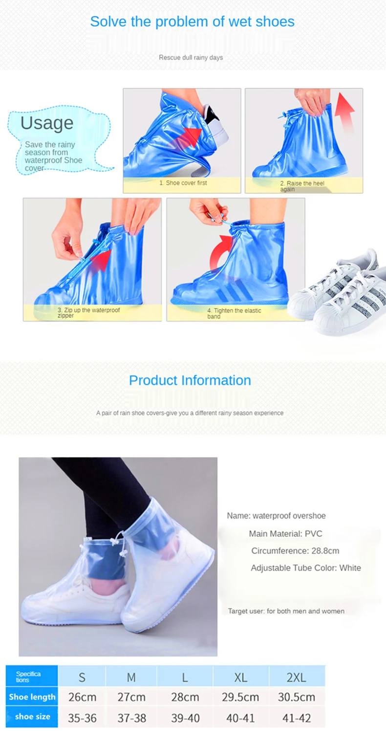 1Pair Silicone Shoes Protectors Rain Boots for Indoor Outdoor Waterproof Shoe Cover Men Women Rainy Reusable Outdoor Shoe Cover