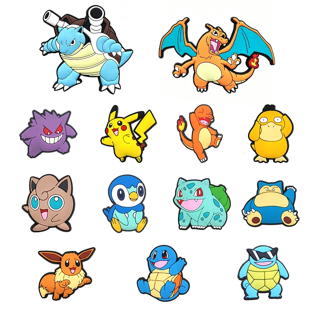 2/13Pcs Large Pokémon Squirtle Pikachu Shoe Charms For Slides Sandals,PVC Shoe Decorations Accessories For Birthday Gift
